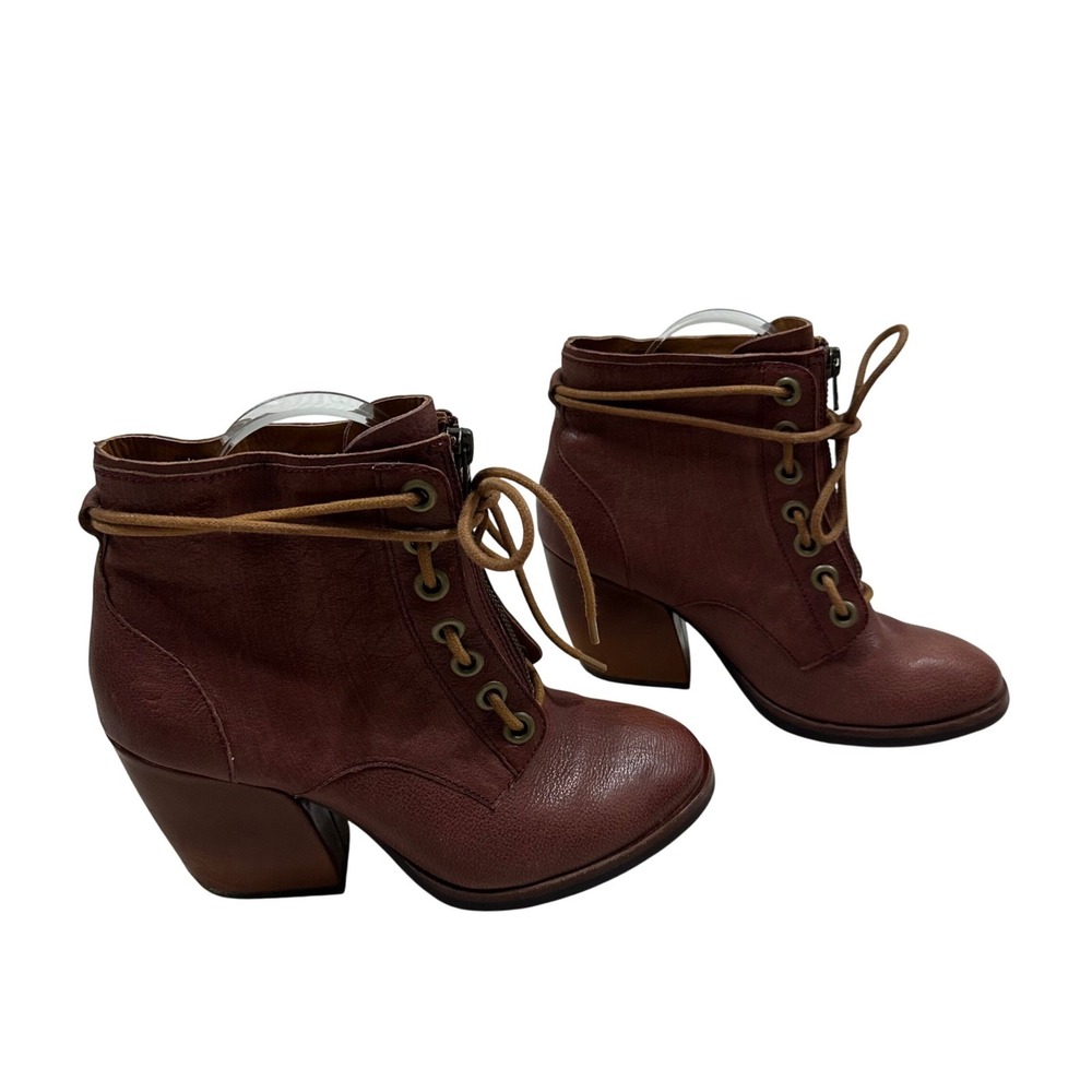 Kork-Ease Womens Burgundy Leather Lace Up Zip Ankle Boots Block Heel 6 K33547‎